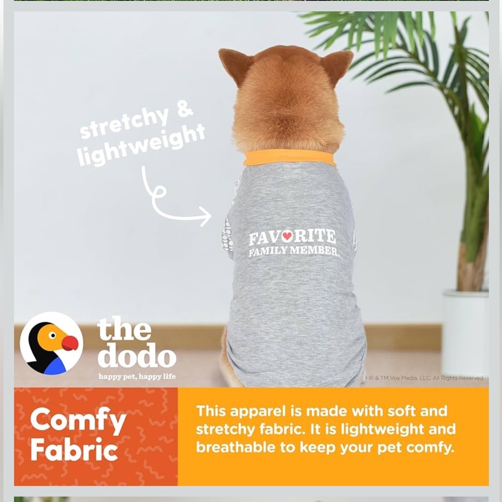 The Dodo ‘Favorite Family Member' Grey Dog T-Shirt with Yellow Trim Size L - Picture 2 of 12
